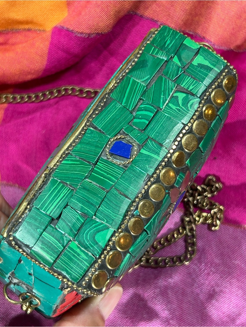 Vintage Turquoise & Red Mosaic Crossbody Tibetan Bag - Picture 7 of 12